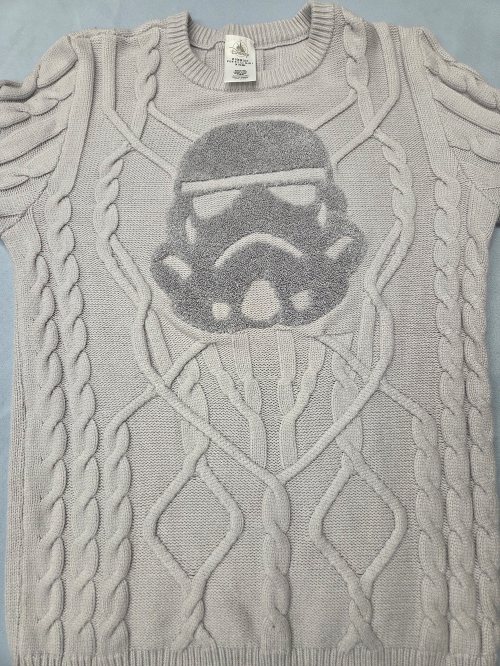 Disney Star Wars Stormtrooper Sweater Gray Cable Knit Womens Small